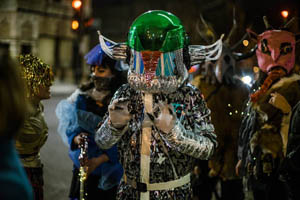 Gathering for the Krampuslauf. Photo by Phil Parcellano